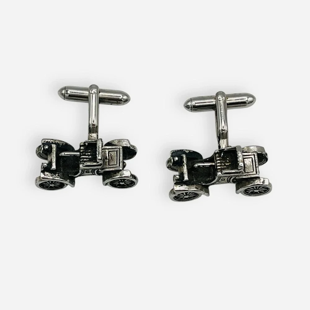 Vintage‎ Ford Model T Car Cufflinks Antique Silver Cuff Links Coach Carriage